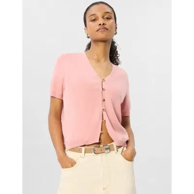 Whistles Short Sleeve Button Front Knit Cardigan In Pink