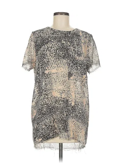 Pre-owned Whistles Short Sleeve Silk Top Tan Print Pattern Crew Neck Tops In Brown