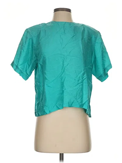 Pre-owned Whistles Short Sleeve Silk Top Teal Mock Neckline Tops