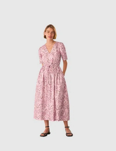 Whistles Womens Leopard-print V-neck Cotton Midi Dress Multi-coloured In Pink