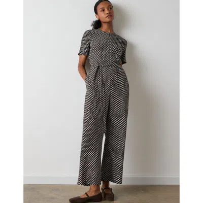 Whistles Short Sleeve Wide Leg Jumpsuit In Brown/multi