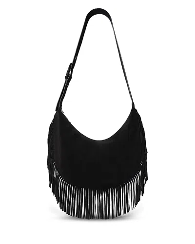 Whistles Sia Suede Fringe Shoulder Bag In Black