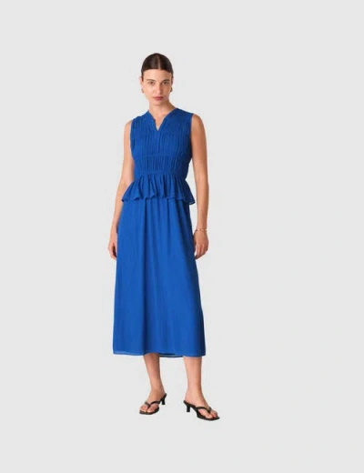Whistles Womens Cobalt Blue V-neck Shirred Sleeveless Woven Midi Dress