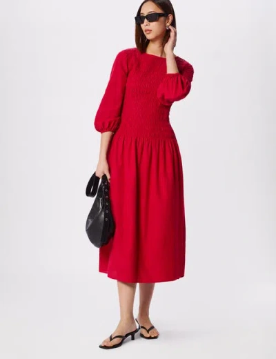 Whistles Womens Smocked-bodice Long-sleeve Woven Midi Dress Red