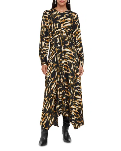 Whistles Smoke Print Gathered Midi Dress In Multi