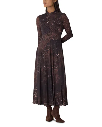 Whistles Spotted Animal Mesh Dress In Brown