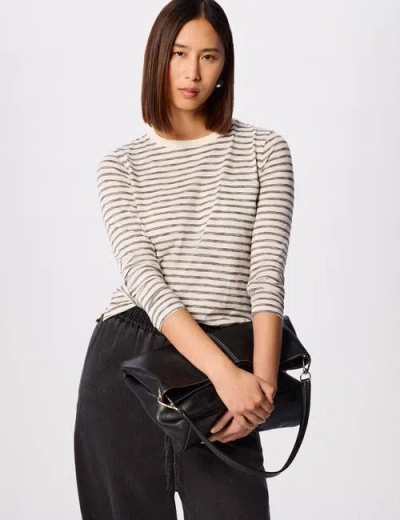 Whistles Stripe Crew Neck Pocket Top In Neutral