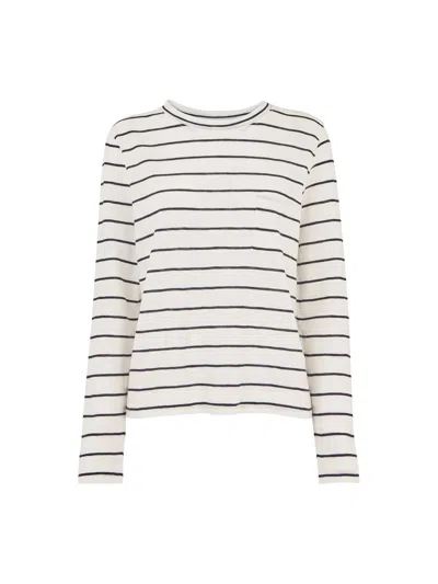 Whistles Stripe Crew Neck Pocket Top, Size 16 In Ivory/multi