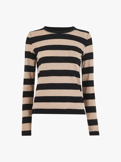 Whistles Cotton Striped Crewneck Top In Black