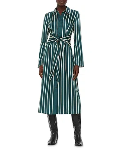 Whistles Striped Midi Shirt Dress In Green/mulit