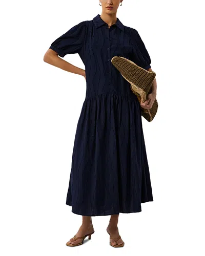Whistles Womens Navy Textured Dropped-waist Knitted Midi Dress In Blue