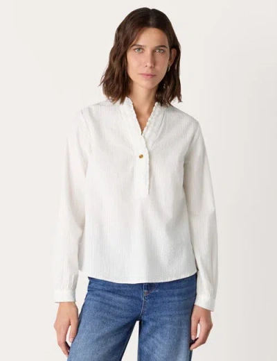 Whistles Textured Frill Shirt In White
