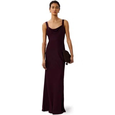 Whistles Thea Cowl Satin Maxi Dress In Burgundy