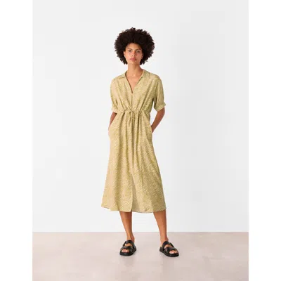 Whistles Tiger Flame Short Sleeve Midi Dress In Green