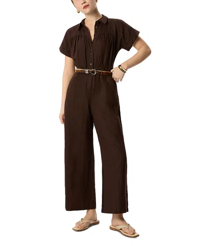 Whistles Womens Brown Collared Short-sleeve Utility Linen Jumpsuit