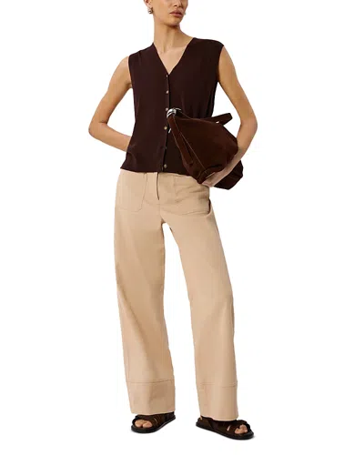 Whistles V Neck Button Front Knit Tank Top In Brown