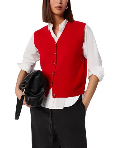 Whistles V Neck Button Front Knit Vest In Red