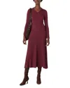 Whistles V Neck Cable Ribbed Knit Dress In Burgundy