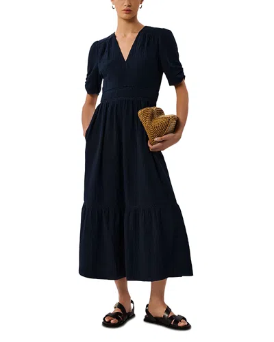 Whistles V Neck Textured Midi Dress In Brown