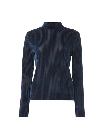 Whistles Velvet Ribbed Mock Neck Top In Navy