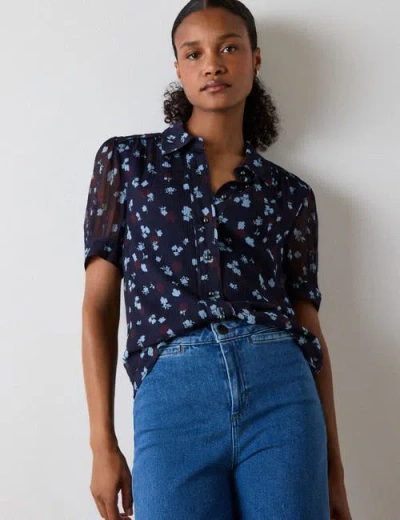 Whistles Viscose Short Sleeve Pintuck Blouse In Multi