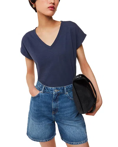 Whistles Willa V Neck Cap Sleeve Tee In Blue