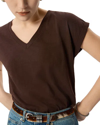 Whistles Willa V Neck Cap Sleeve Tee In Brown