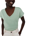 Whistles Willa V Neck Cap Sleeve Tee In Pale Green