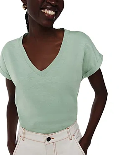 Whistles Willa V Neck Cap Sleeve Tee In Pale Green