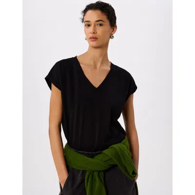 Whistles Willa V-neck Cap Sleeve T-shirt In Black