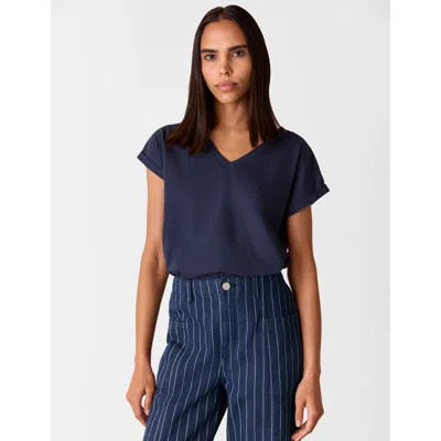 Whistles Willa V-neck Cap Sleeve T-shirt In Blue