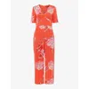 Whistles Womens Coral Aimee Hibiscus-print Short-sleeve Woven Jumpsuit
