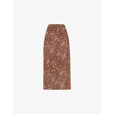 Whistles Animal-print Front-split Linen-blend Midi Skirt In Multicolour