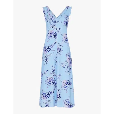 WHISTLES WOMENS MULTI-COLOURED BAMBOO BLOSSOM-PRINT RUFFLE RECYCLED-POLYESTER MIDI DRESS