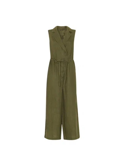 Whistles Bella Linen Wrap Jumpsuit In Khaki/olive