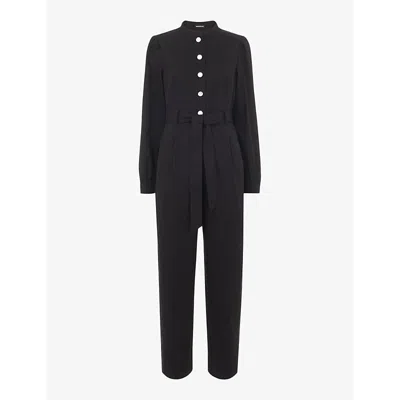 Whistles Womens Black Andrea Button-up Long-sleeve Cotton Jumpsuit