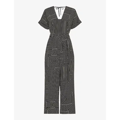 WHISTLES OMENS WHISTLES ANGLED STRIPE-PRINT SHORT-SLEEVE WOVEN JUMPSUIT