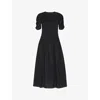 WHISTLES WHISTLES WOMENS BLACK AVERY RUCHED-SLEEVE SMOCKED COTTON MIDI DRESS