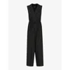 Whistles Womens Black Bella Notch-lapel Wrap Linen Jumpsuit In Black