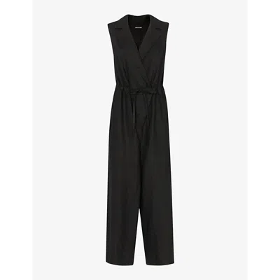 Whistles Womens Black Bella Notch-lapel Wrap Linen Jumpsuit