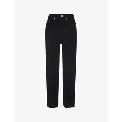 Whistles Womens Black Corduroy-textured Barrel-leg High-rise Jeans