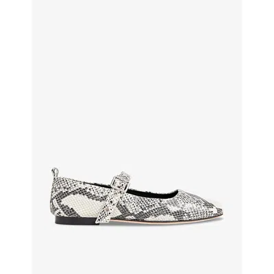 WHISTLES WOMENS BLACK ELBA SNAKE-PRINT LEATHER BALLET FLATS EUR 40 / 7 UK