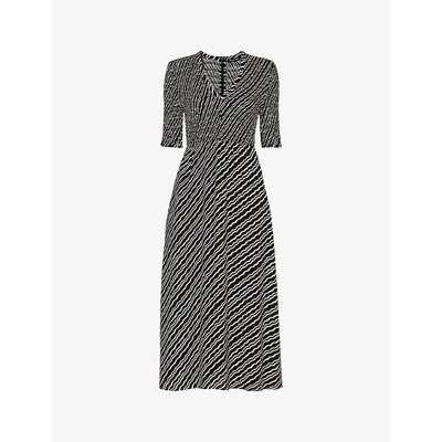 Whistles Womens Black Graphic-print Shirred-bodice Woven Midi Dress