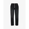 Whistles Hollie Button Front High Rise Cropped Straight Leg Jeans In Black In Black