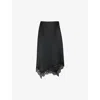 Whistles Womens Black Lace-trim High-rise Satin Midi Skirt In Black