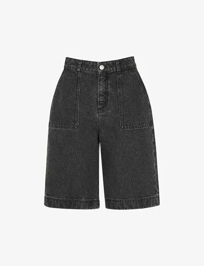 Whistles Womens Black Raya Patch-pocket Denim Shorts