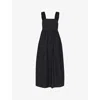 Whistles Womens Black Ruffle-strap Square-neck Cotton Midi Dress In Black