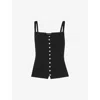 Whistles Ribbed Button Front Top In Black