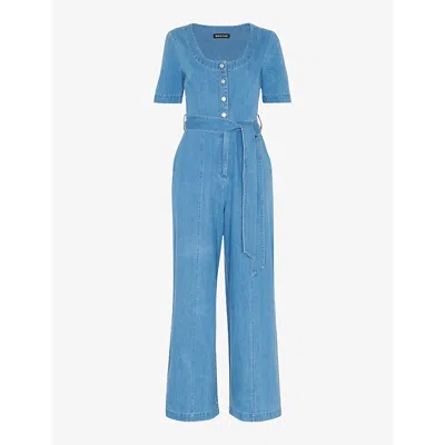 WHISTLES WOMENS BLUE FREYJA SCOOP-NECK DENIM JUMPSUIT
