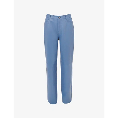 Whistles Womens Blue Patch-pocket Straight-leg Mid-rise Leather Trousers